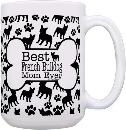 Vista 11 de ThisWear Dog Owner Gifts Best French Bulldog Dad Ever Paw Pattern Gift - Taza de café de cerámica de 11 onzas con mango y patrón de hueso