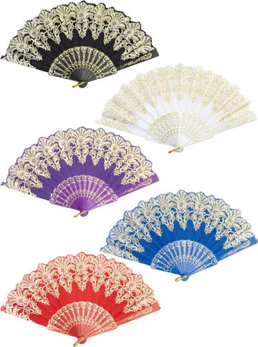 Vista 14 de EOSAU Abanicos plegables chinos de mano para mujeres, plegables a granel para fiestas, bodas, iglesias, bailes (10 colores mezclados)