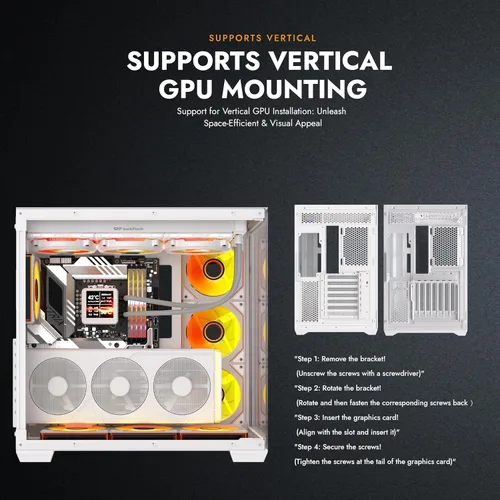Vista 7 de darkFlash C280 E-ATX - Funda para juegos de PC de torre completa, 7 ventiladores ARGB incluidos, vidrio templado de 270°, compatible con placa base
