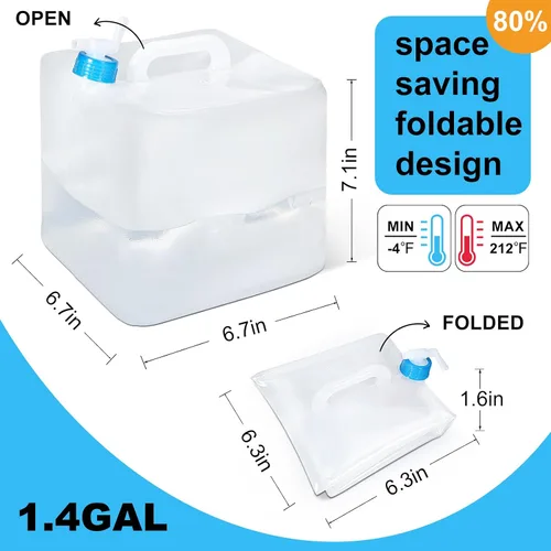 Vista 3 de 2 Pack Collapsible Water Container with Spigot, Foldable Cube Water Jugs Portable Water Storage for Outdoors Camping Hiking Disaster Preparedness &