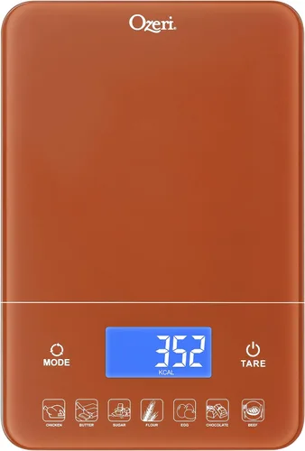 Vista 2 de Ozeri Touch III - Báscula digital de cocina con contador de calorías, 22 libras (22.0 lbs), ocre quemado