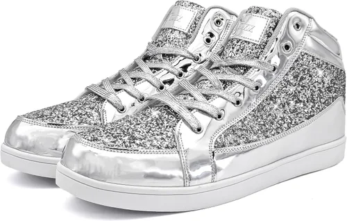 Vista 4 de IGxx Zapatos con purpurina para hombre, zapatillas de deporte con cordones casuales para fiesta intermitente