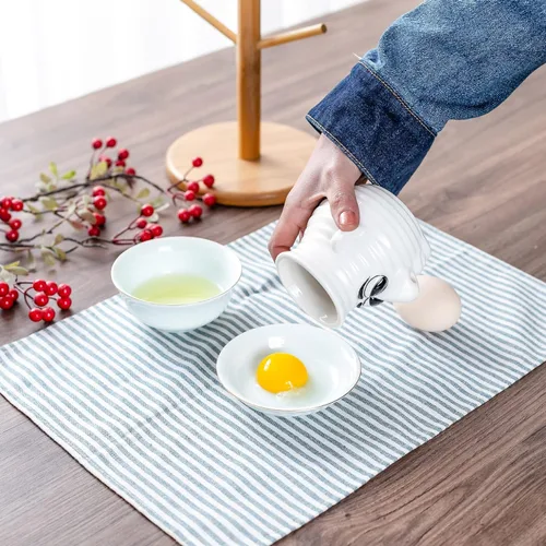 Vista 7 de Divertido separador de huevos de cocina, taza separadora de huevo de cerámica de dibujos animados y yema, apto para lavavajillas, regalo creativo