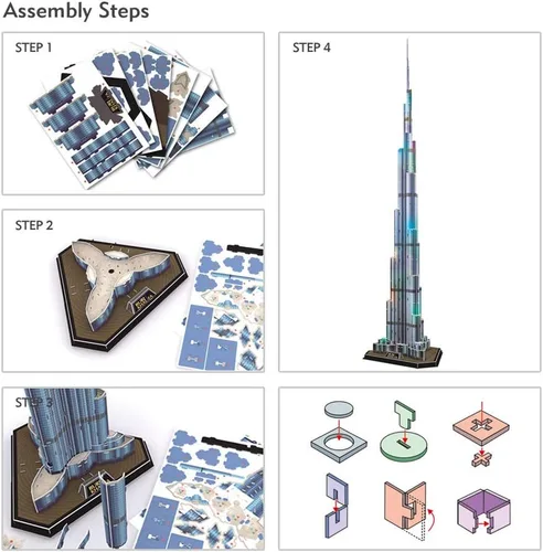 Vista 8 de CubicFun Rompecabezas 3D LED Dubai Burj Khalifa 57.5" H Kits de Modelos de Edificios de Arquitectura para Adultos, Decoración de Recuerdo y Regalos