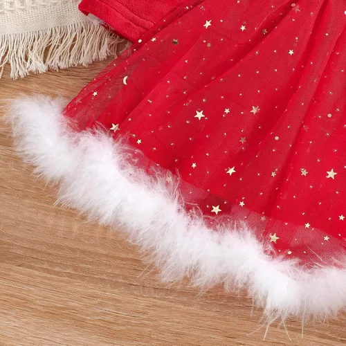 Vista 6 de Trajes de Navidad para niñas pequeñas vestidos de Papá Noel manga larga cómodo vestido rojo de princesa