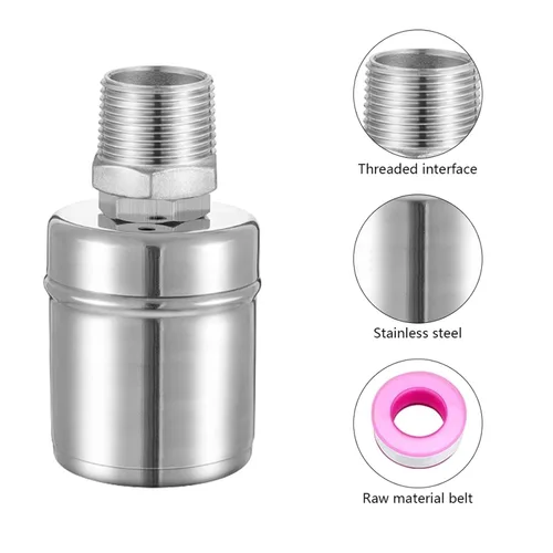 Vista 6 de 1/2'' 3/4'' 1'' Automatic Water Level Control Stainless Steel Floating Ball Valve Mini Float Tank Anti Corrosion(1/2",Side Water Inlet)