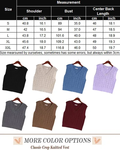 Vista 5 de ELESOL Suéter de cuello en V para mujer, sin mangas, tejido de cable, casual, ropa de preparación, lindos suéteres sin botones