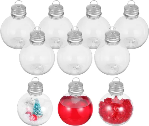 Vista 10 de HOMSFOU 10 bolas de adorno de Navidad transparentes rellenables para cócteles, adorno colgante de chupito de plástico para bebidas de caramelo