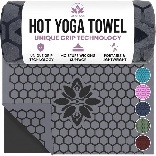 Vista 10 de Clever Yoga Toalla para esterilla de yoga caliente, agarre antideslizante para yoga caliente, absorbe el sudor, agarre de silicona de panal, se