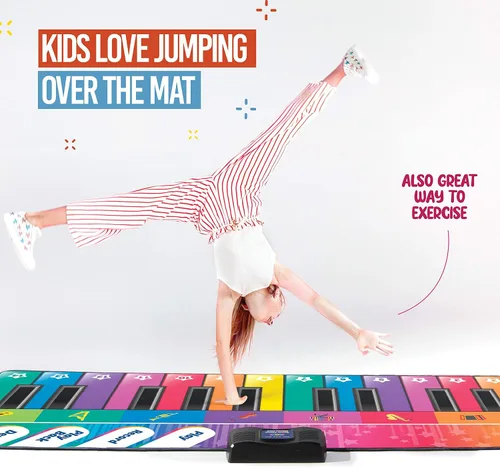 Vista 6 de Play22 Alfombrilla de piano de suelo de 6 pies para niños pequeños, tapete de juego de piano gigante, 24 teclas, 8 instrumentos musicales, volumen