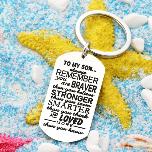 Vista 4 de Llavero de Hijo para hombre y niño regalo para mi hijo You are Braver Stronger Smarter than you think acero inoxidable