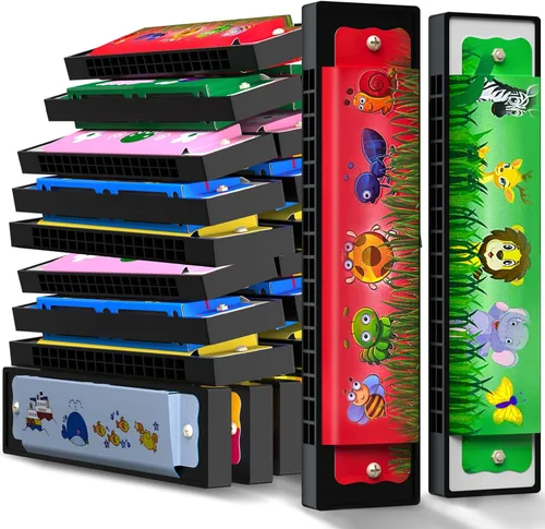 Vista 5 de 5 piezas de armónica para niños, regalo de cumpleaños, instrumento musical, regalo de fiesta de regreso, armónica de fila doble de dibujos animados