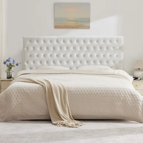 Vista 12 de Kingfun Cabecera capitonada tapizada para cama de tamaño completo con diseño moderno de botones, cabecera ajustable de madera maciza, cabeceros Rosa