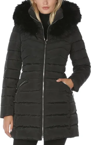 Vista 2 de LAUNDRY BY SHELLI SEGAL Chaqueta acolchada para mujer con capucha de piel sintética desmontable y cuello grande