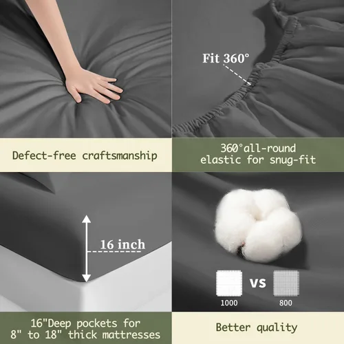 Vista 6 de Sábanas 100% de algodón egipcio, tamaño King, juego de sábanas pesadas de lujo de 1000 hilos, para todas las estaciones, ropa de cama súper suave