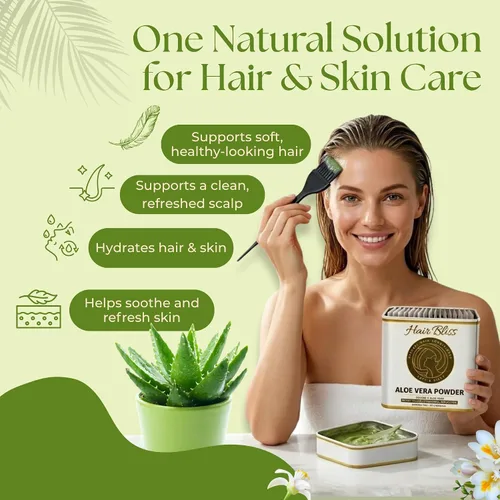 Vista 5 de Hair Bliss Natural Aloe Vera Herbal Hair & Skin Conditioning Powder 12 Individual Sachets (10 gm Each) Reusable Brush & Tray Included By Pride
