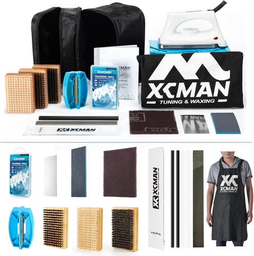 Vista 10 de XCMAN Kit Completo de Afinación y Depilación de Esquí y Snowboard con Plancha de Depilación, Cera Universal, Afinador de Borde, Cepillo, Raspador