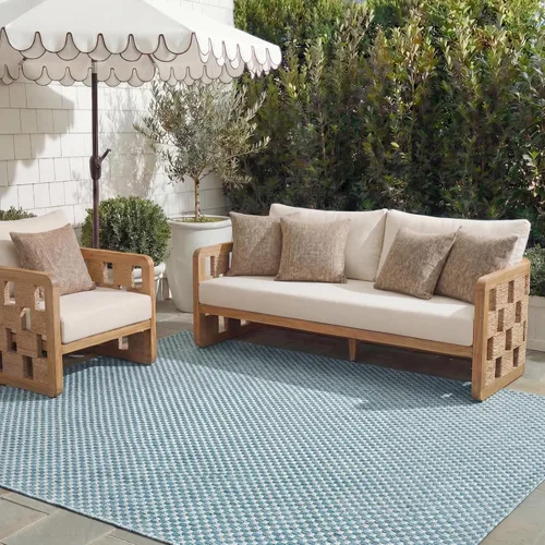 Vista 43 de SAFAVIEH Alfombra Lavable para Exteriores Colección Courtyard - 2'3" x 5', Azul Aqua y Gris, No Desprende Pelusa y Fácil Limpieza, Ideal para Patio