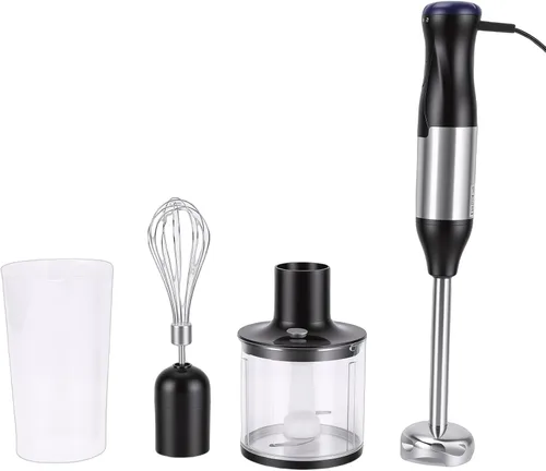 Vista 4 de Batidora de mano de inmersión de mano 4 en 1 500 W 20 velocidades con botón de impulso cuchillas de acero inoxidable para batidos, sopas, salsas