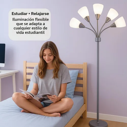 Vista 7 de LIGHTACCENTS Lámpara de pie Medusa de 5 luces para dormitorio – Lámpara de pie con múltiples cabezas y 5 pantallas de acrílico blanco, lámpara araña