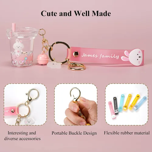 Vista 2 de YOU WIZV Lindo llavero, mochila kawaii, llavero flotante líquido de conejo de anime para niñas, mujeres, hijas, hermanas