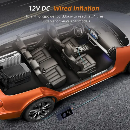 Vista 8 de Inflador de Neumáticos Compresor de Aire Portátil para Coche Pelota y Baloncesto para Pelotas Deportivas, Bomba de Aire Automática para Neumáticos