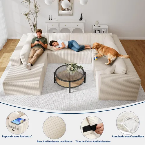 Vista 2 de Sofás deshuesados de 135 pulgadas para sala de estar, sofá nube en forma de L con diván de gran tamaño, sofá modular modular con asiento profundo