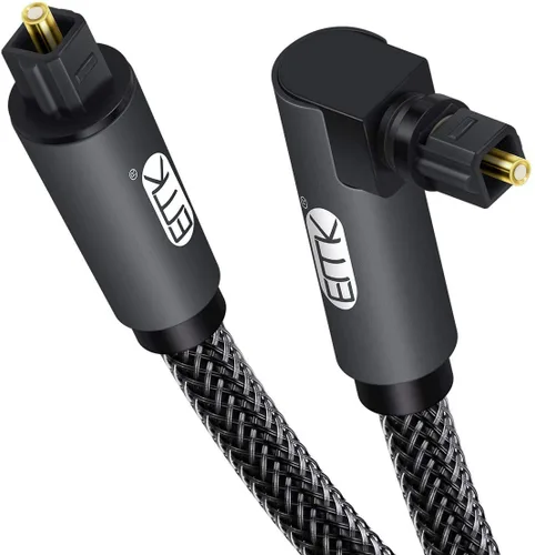 Vista 12 de EMK Cable óptico Toslink de 90 grados con conector de oro de 24K, cable de fibra óptica S/PDIF Toslink macho a macho de 360 grados con enchufe