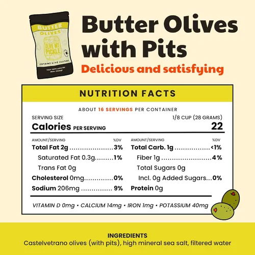 Vista 2 de Olive My Pickle Green Olives - Mantequilla sin hueso de 16 onzas 1 paquete de aceitunas Castelvetrano saludables de cultivo vivo sin hueso