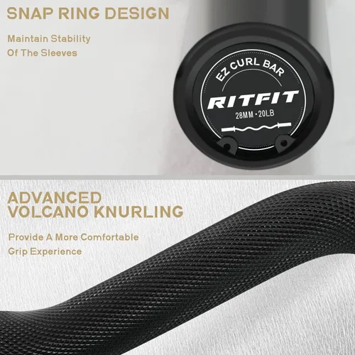 Vista 5 de RitFit Barra de rizo EZ de 2 pulgadas con pesas, capacidad de peso de 350 libras, barra olímpica para ejercicios de bíceps, tríceps y levantamiento