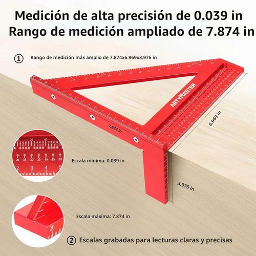 Vista 4 de Regla cuadrada de medición de múltiples ángulos de 200 mm, WT103D de alta precisión para marcar agujeros, herramientas de carpintería, cuadrada