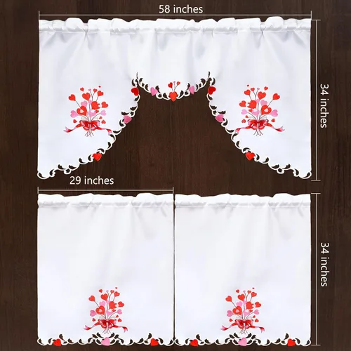 Vista 5 de Grelucgo Juego de cortinas bordadas para ventana de cocina (corazón)