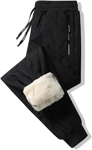 Vista 2 de Pantalones cálidos de invierno Mem de lana clásica gruesa y holgada de terciopelo para hombre, pantalones deportivos de lana de cordero para hombre