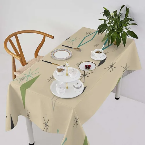 Vista 13 de Mantel retro moderno de mediados de siglo, diseño de colores retro de los años 50, resistente al agua, mantel lavable para cocina, comedor, fiesta