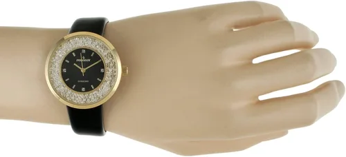 Vista 4 de Peugeot 3041SBK Reloj elegante, con correa negra fina, con diamantes auténticos y circonita cúbica, redondo y plateado, para mujer.