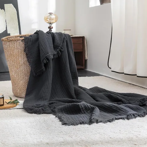 Vista 41 de FOSSA Manta de Muselina con Flecos - Gasa de Algodón 100% de 4 Capas Súper Suave y Transpirable - Manta Decorativa Ligera y Refrescante para Cama