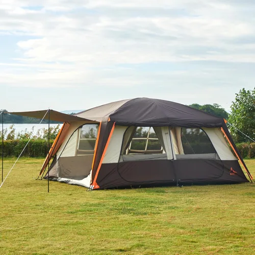 Vista 8 de KTT Extra Large Tent 6-12-14 Person,Family Cabin Tents,2 Rooms,3 Doors and 3 Windows with Mesh,Straight Wall,Waterproof,Double Layer,Big Tent for