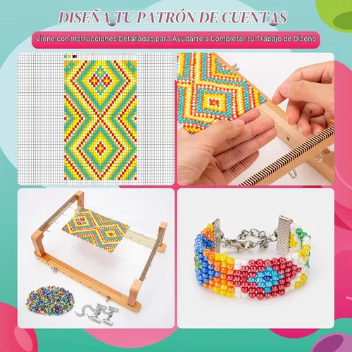 Vista 4 de PP OPOUNT Kit de telar de cuentas ajustables, suministros de cuentas de telar de madera con instrucciones detalladas, prácticos accesorios