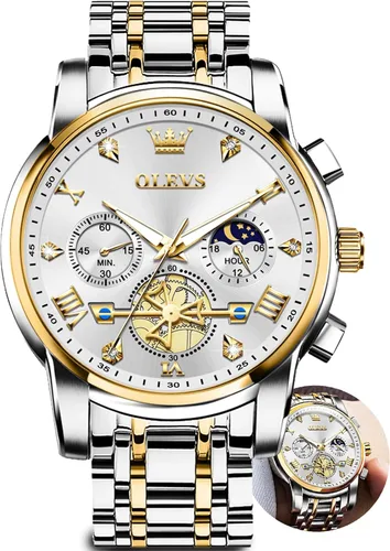 Vista 21 de OLEVS Relojes para hombre de plata, reloj de cronógrafo de acero inoxidable para hombre, reloj analógico de cuarzo de cara grande para hombre