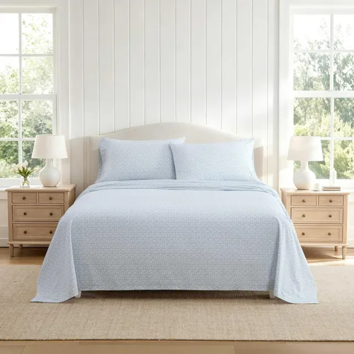 Vista 19 de Martha Stewart - Juego de sábanas tamaño individual con sábana bajera y funda de almohada, ropa de cama de percal de algodón con una sensación