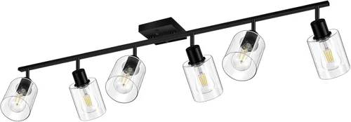 Vista 17 de Accesorios de iluminación de riel de techo para cocina, luces de pared negras de 2 luces, iluminación LED moderna con pantalla de vidrio, cabezal