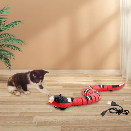 Vista 2 de Gralara Inteligente Sensing Serpiente Gato Interacción Jugar USB Recargable Serpiente Eléctrica Juguete Serpiente Falsa Serpiente para April Fools