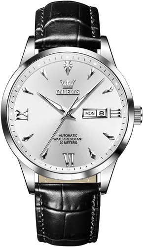 Vista 14 de OLEVS - Reloj de pulsera de cuero para hombre, analógico de cuarzo, cronógrafo de lujo con fecha, impermeable, luminoso - Estilo de vestir