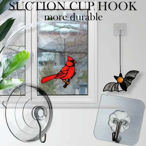 Vista 6 de Ganchos de ventosa de acero inoxidable, 6 cadenas colgantes con ventosa, resistentes a la corrosión, decoración de pared y ventana, puerta de cocina