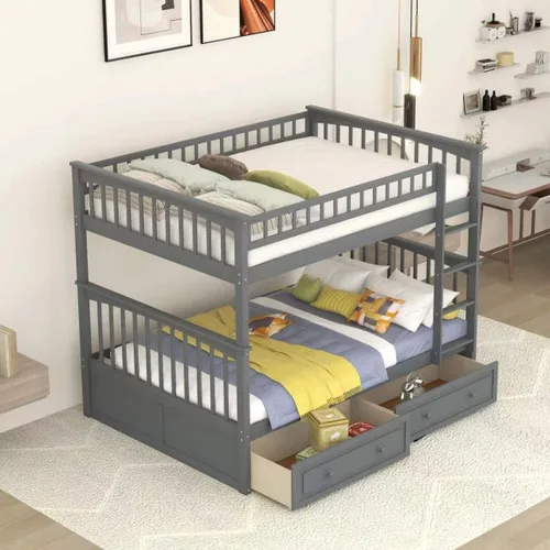Vista 14 de Harper & Bright Designs Litera convertible de madera individual sobre cama matrimonial con 2 cajones de almacenamiento y escalera, se puede dividir