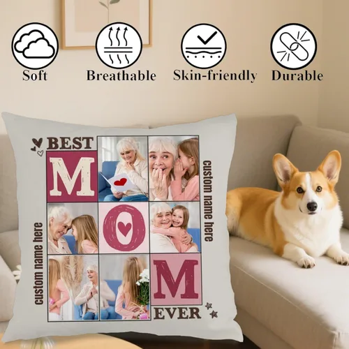 Vista 4 de Six Image Custom Pillow Case with Personalized Words for Mom, Decorative Cushion offering a Warm Gift for Birthdays Anniversaries Christmas or Home