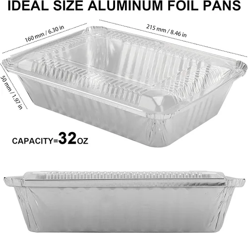 Vista 2 de HOZEON Paquete de 125 bandejas de papel de aluminio de 8.5 x 6 pulgadas con tapas transparentes, capacidad de 2.25 libras, recipientes desechables