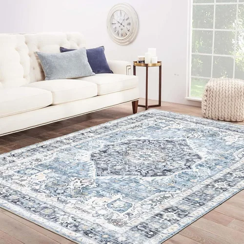Vista 35 de Alfombra de área de 5 x 7, alfombra bohemia vintage, ultra suave, de pelo bajo, lavable, antideslizante, resistente a las manchas, alfombra impresa