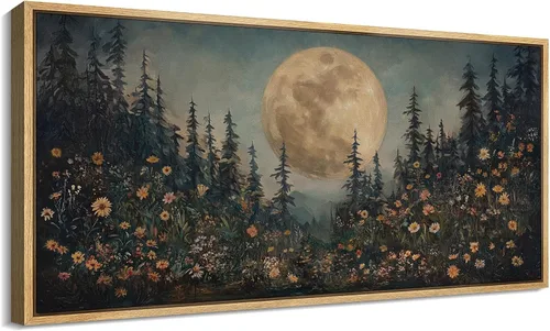 Vista 44 de SIGNFORD Lienzo enmarcado extragrande para pared, diseño de flores silvestres, paisaje, campo escénico con flores florecientes, ilustraciones