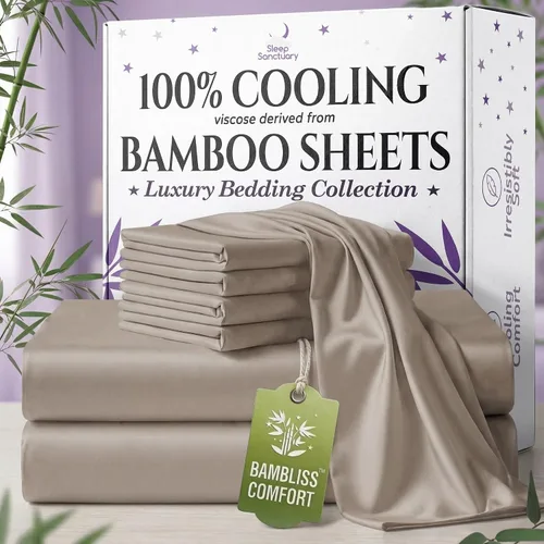 Vista 27 de SLEEP SANCTUARY - Juego de sábanas 100% viscosa derivada de bambú tamaño individual 4 piezas – Sábanas de lujo BamBliss de enfriamiento